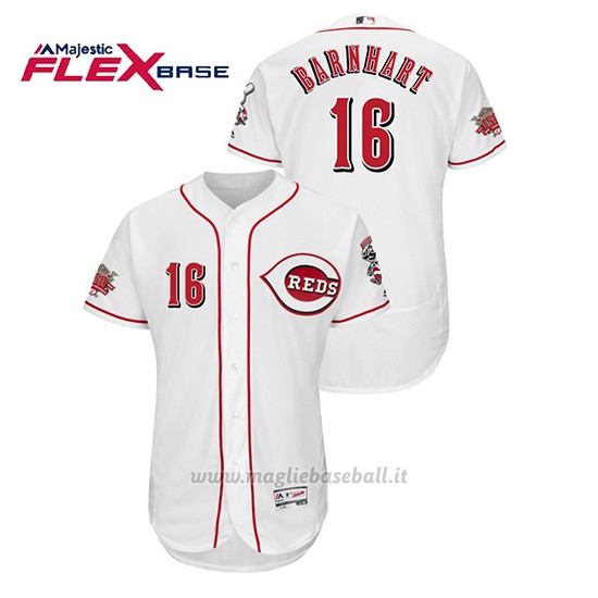 Maglia Baseball Uomo Cincinnati Reds Tucker Barnhart 150th Aniversario Patch Flex Base Bianco